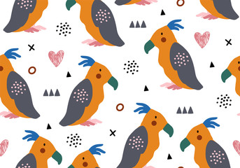 Baby background with parrot, seamless summer animal pattern.