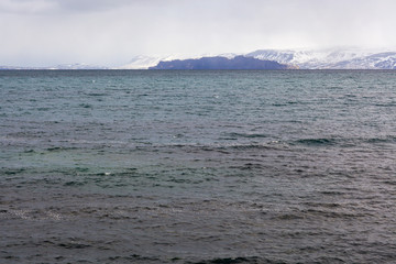 The rocks in the distance in the ocean. Beautiful bushouse sea