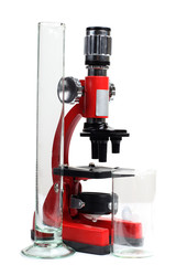 Microscope and medical devices on a white background