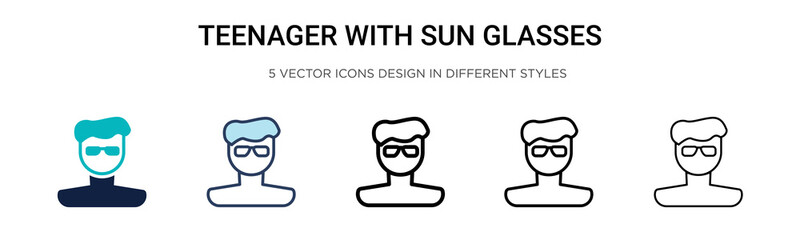 Teenager with sun glasses icon in filled, thin line, outline and stroke style. Vector illustration of two colored and black teenager with sun glasses vector icons designs 