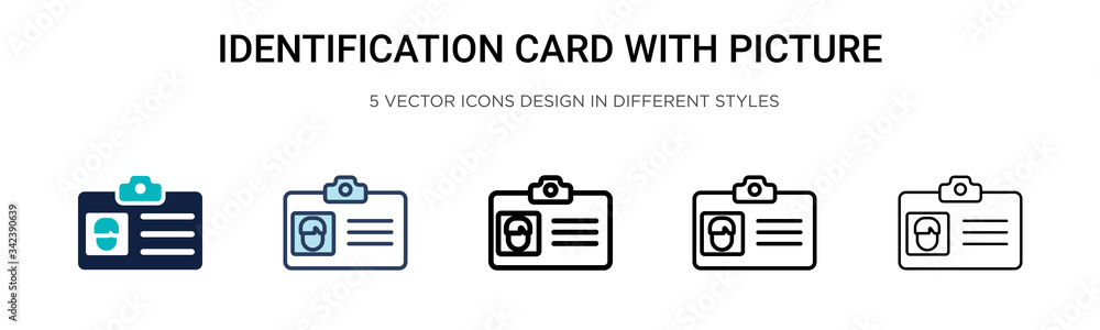 Poster identification card with picture icon in filled, thin line, outline and stroke style. vector illustr