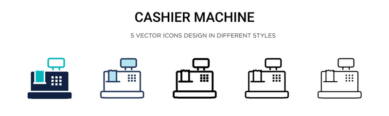 Cashier machine icon in filled, thin line, outline and stroke style. Vector illustration of two colored and black cashier machine vector icons designs can be used for mobile, ui, web