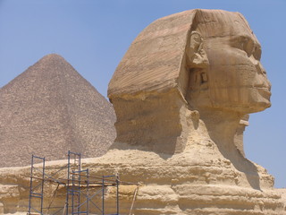 Egypt. Sphinx at pyramid complex of Giza
