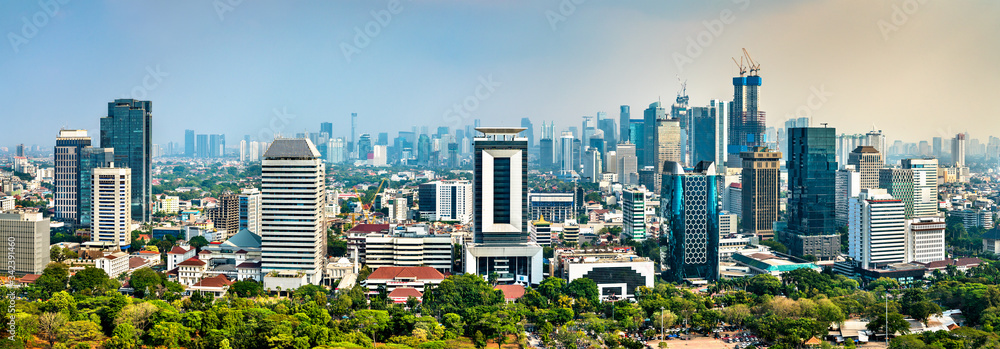 Poster aerial view of jakarta from the national monument. the capital of indonesia