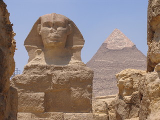 Egypt. Sphinx at pyramid complex of Giza