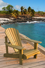  Chair on decking with palm trees .Hawaii, USA.