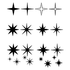 hand drawn Star icons. Twinkling stars. Sparkles, shining burst. Christmas vector symbols isolated. doodle