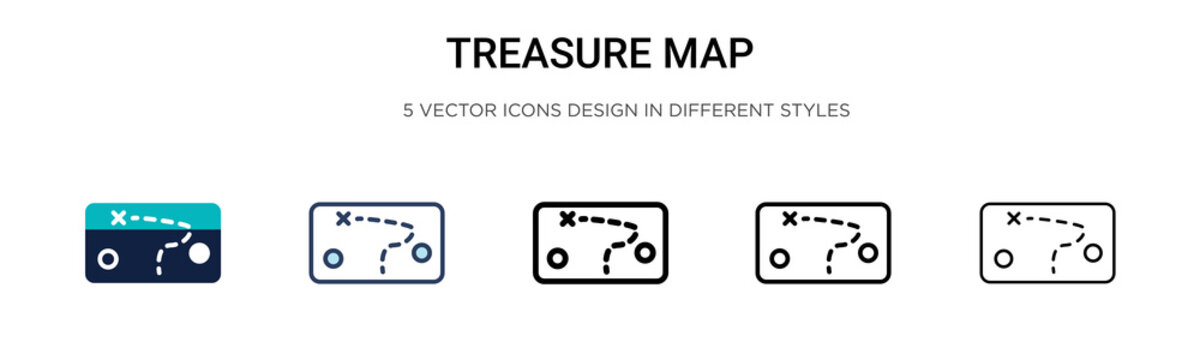 Treasure Map Icon In Filled, Thin Line, Outline And Stroke Style. Vector Illustration Of Two Colored And Black Treasure Map Vector Icons Designs Can Be Used For Mobile, Ui, Web