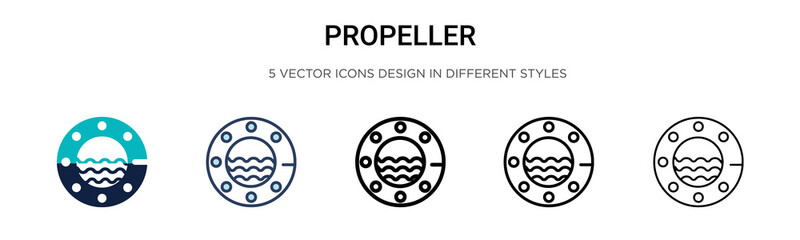Propeller icon in filled, thin line, outline and stroke style. Vector illustration of two colored and black propeller vector icons designs can be used for mobile, ui, web