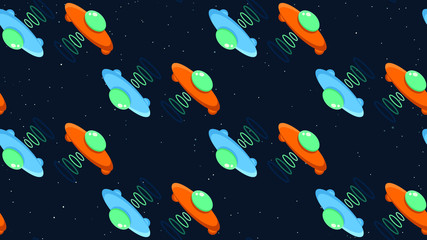 Cute Seamless Pattern with UFO spaceships. flying saucers. UFO. Repeated Pattern. Illustration, great for wallpaper, textile and texture design. Kids design, fabric, wrapping, apparel.