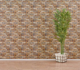 Modern brown brick wall concept with home object decoration. Interior decor.