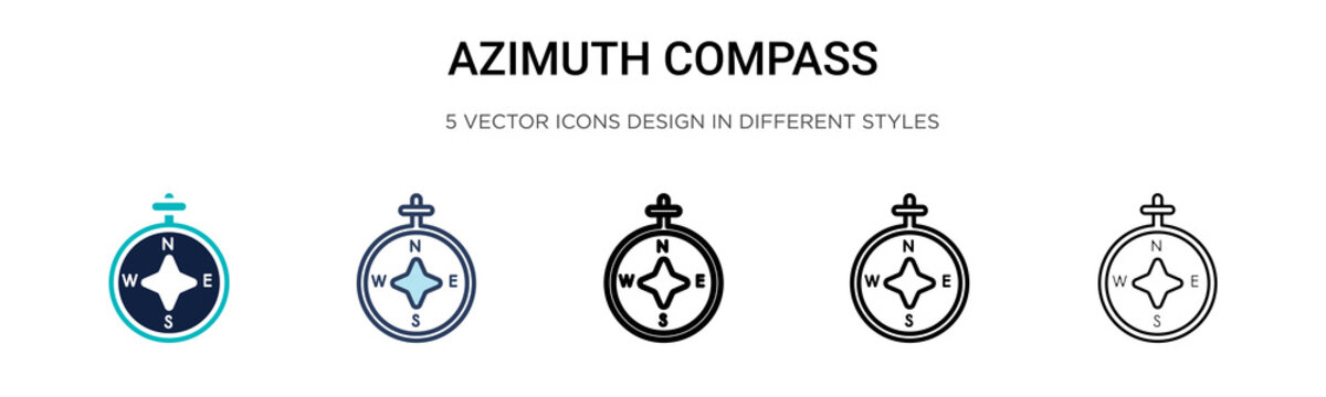 Azimuth compass icon in filled, thin line, outline and stroke style. Vector illustration of two colored and black azimuth compass vector icons designs can be used for mobile, ui, web