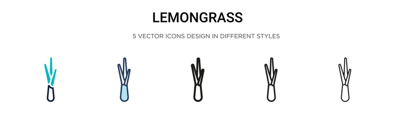 Fototapeta premium Lemongrass icon in filled, thin line, outline and stroke style. Vector illustration of two colored and black lemongrass vector icons designs can be used for mobile, ui, web