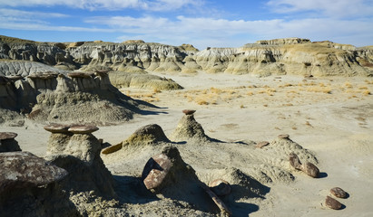 Fototapeta na wymiar Weird sandstone formations created by erosion at Ah-Shi-Sle-Pah Wilderness Study Area in San Juan County near the city of Farmington, New Mexico.