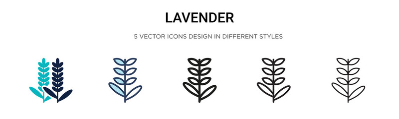 Lavender icon in filled, thin line, outline and stroke style. Vector illustration of two colored and black lavender vector icons designs can be used for mobile, ui, web