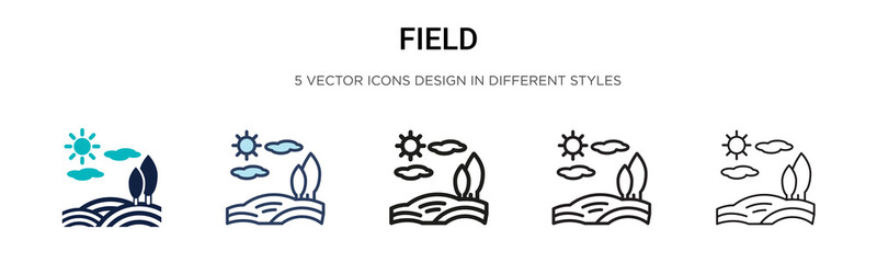 Field icon in filled, thin line, outline and stroke style. Vector illustration of two colored and black field vector icons designs can be used for mobile, ui, web