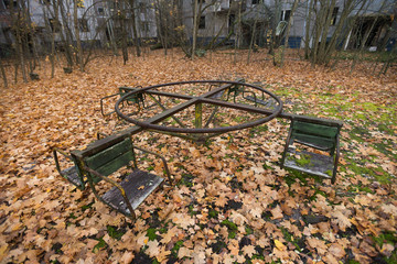 Carousel in abandoned ghost town Pripyat in Chernobyl zone