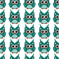 Owl stylized art seemless pattern green colors - 342397821