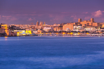 Naklejka premium Scenery of the harbor in Gzira city at dawn, Malta