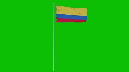 Colombia Flag Waving on wind on green screen or chroma key background. 3d rendering