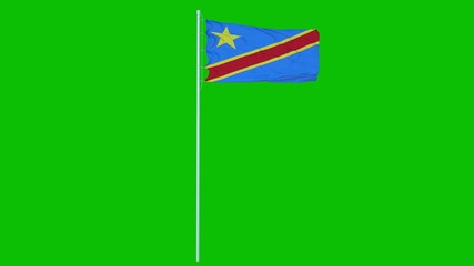 Congo Democratic Flag Waving on wind on green screen or chroma key background. 3d rendering