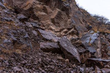 Minerals and.rock formations of stones in the mountains