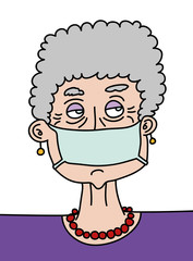 grandmother face corona virus pandemic mask cartoon