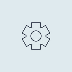 Gear icon in flat line style on blue white background. settings sign