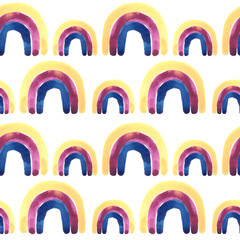 Watercolor Rainbows Seamless Pattern. Boho Style Texture.