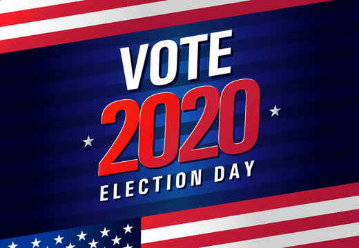 Vote 2020 in USA, banner design. American patriotic background election day. Usa debate of president voting. Election voting poster or flyer vector template. Political election campaign