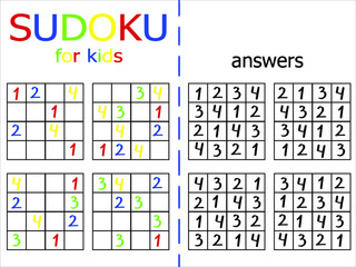 simple logical game for kids with numbers easy sudoku stock vector illustration children four by four version of japanese game full all empty squares numbers from one to four one of a