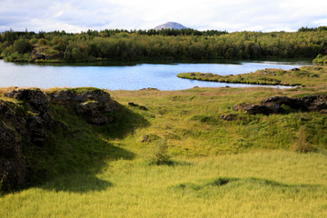 Myvatn / Iceland - August 30, 2017: A view of lake Myvatn, Iceland, Europe