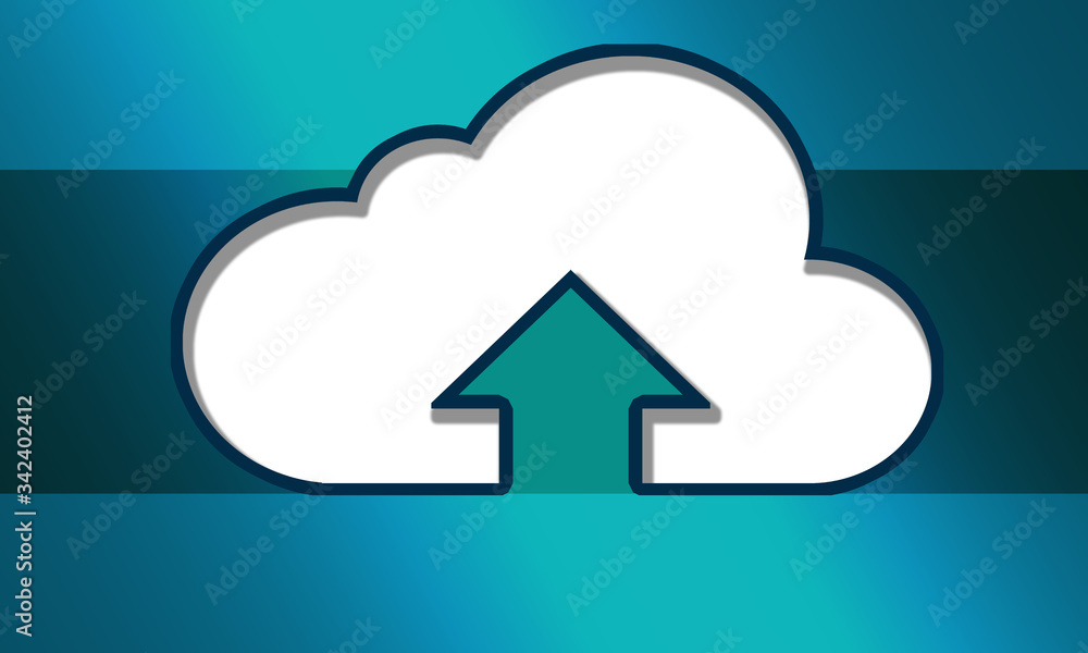 Poster cloud system technology concept with uploading arrow