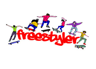 Obraz premium street sports skateboarders print embroidery graphic design vector art