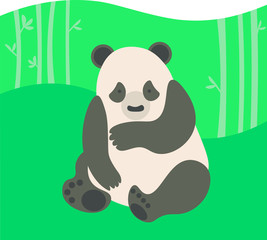 Illustration of a Panda Panda sitting in a bamboo forest.