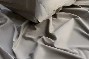 bedclothes, silk fabric texture, bed linen in gray