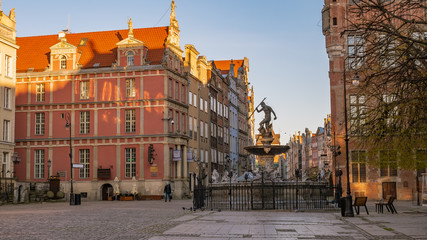 Famous Neptune fountain at Long Market (Dlugi Targ) square in Gdansk, Poland. © Kamil