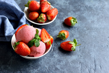 Strawberry ice cream with fresh berries