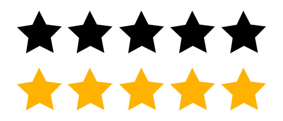 Obraz premium Five stars. Flat icon for apps and websites . Star silhouette.Set of black and gold stars. Vector logo. Star