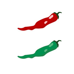 Vector product icon set of chili pepper. The product is a vegetable sharp red and green chili peppers. Stock illustration of food hot chilli pepper in flat minimalism style isolated on white 
