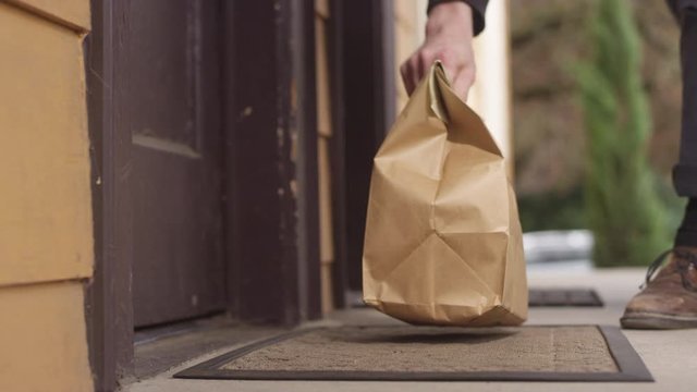 No Contact Home Food Delivery Order Left On A Doorstep For The Customer To Pick Up