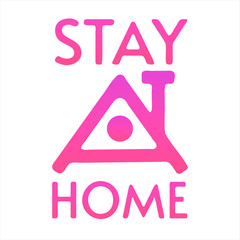 Stay at home vector lettering. House roof stylized letters. Pink - purple colour.