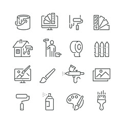 Painting related icons: thin vector icon set, black and white kit