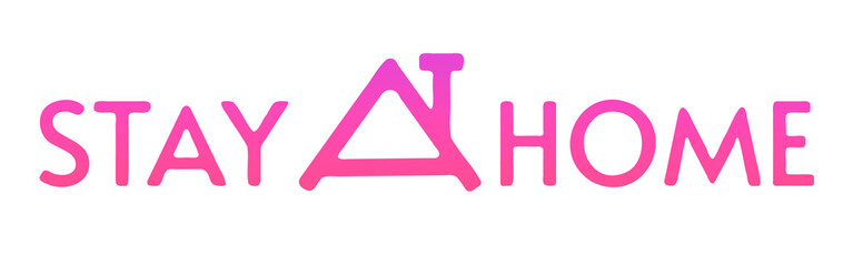 Stay at home vector lettering. House roof stylized letters. Pink - purple colour.