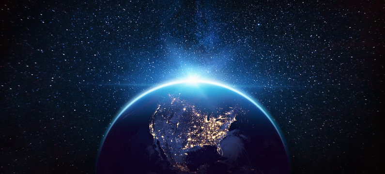 Planet Earth North America from the Space at Night. Elements of this Image Furnished by NASA