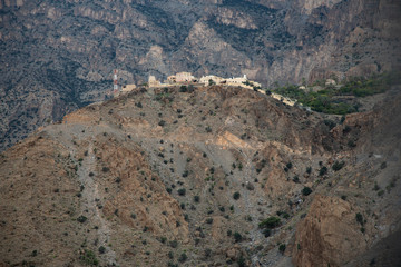 View of Wakan village sitting high on a mountain ridge
