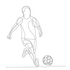 white background, sketch of a soccer player with a ball