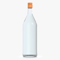 Glass bottle isolated with reflections. 3d illustration