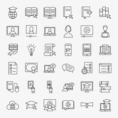 Online Learning Line Icons Set