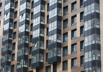 Facade of a modern apartment building, Dalnevostochniy prospekt 10, Saint Petersburg, Russia, February 2020